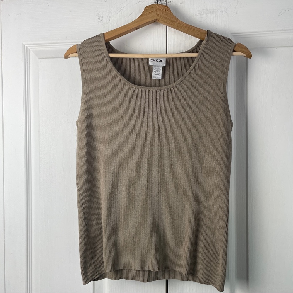 SILK Blend Ribbed Tank CHICO’S Classic Neutral